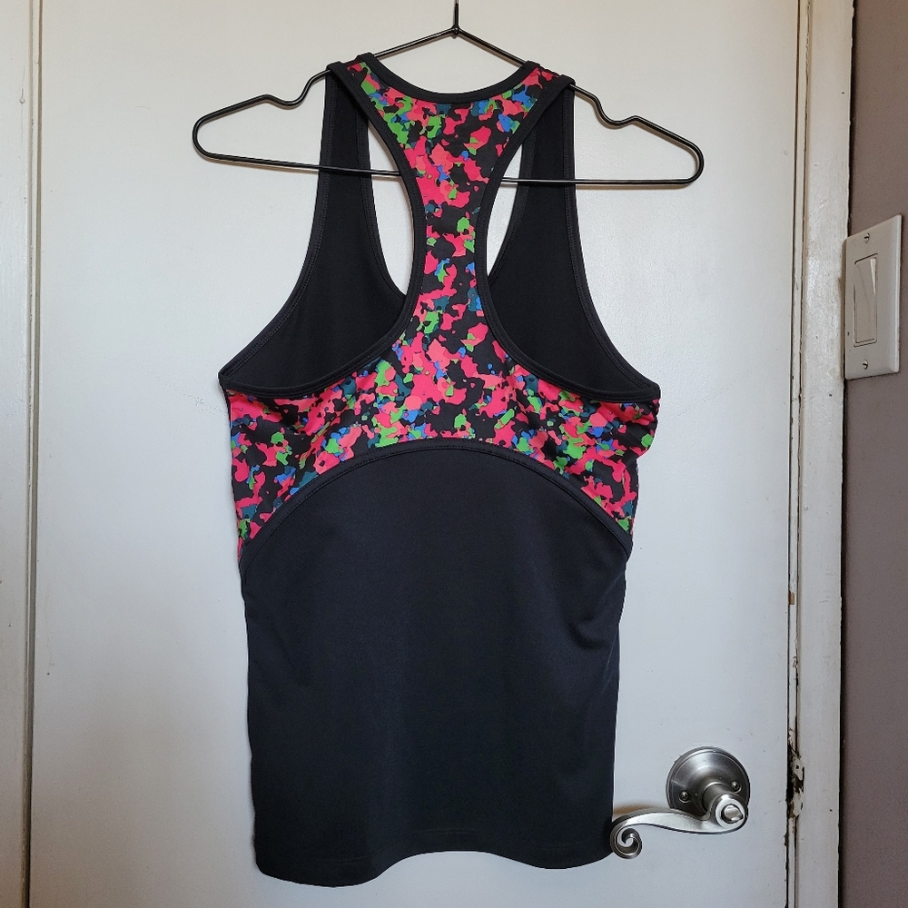 Women's Black and Multicolor Racerback Tank Top